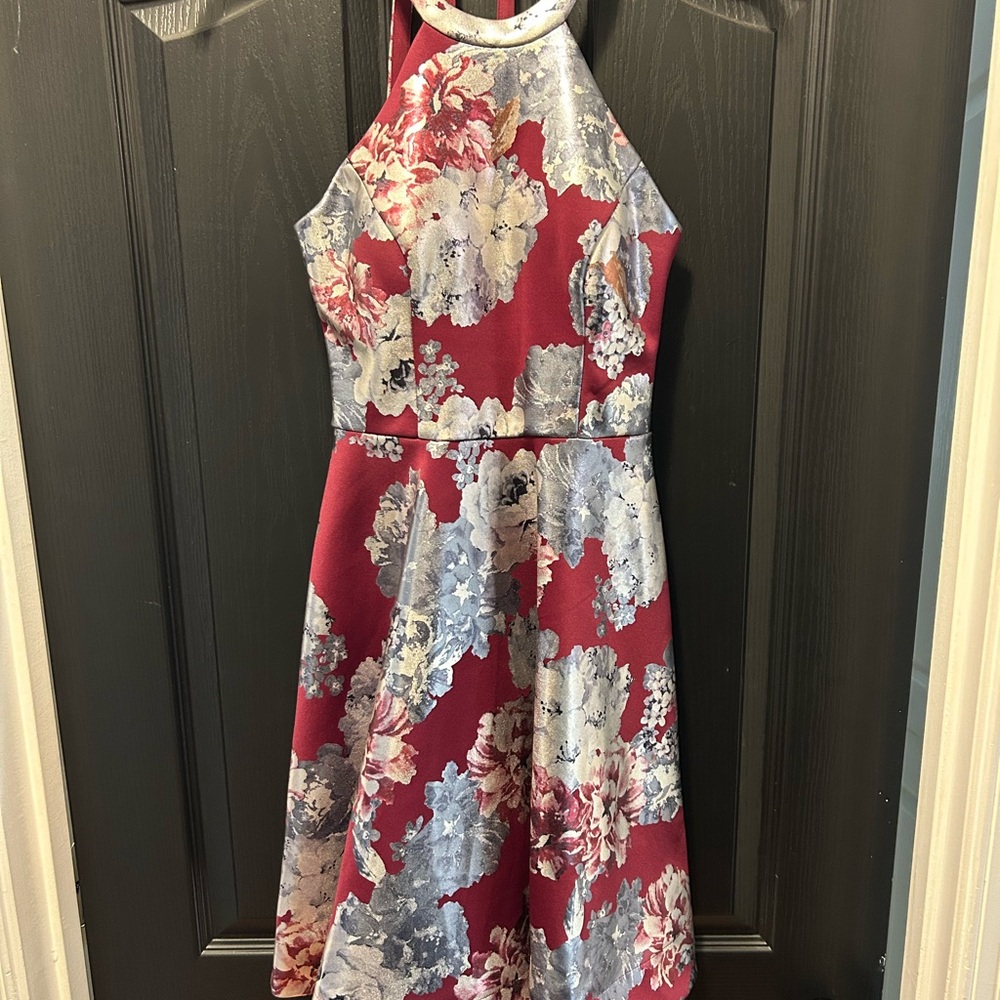 Sequin Hearts Red and Gray Floral Dress